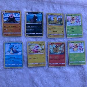 Pokemon cards, pangoro, bewear, flaafy, pikachu